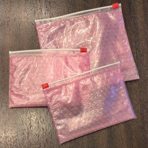 Set of 3 Glossier Pink Zip Bubble Pouches